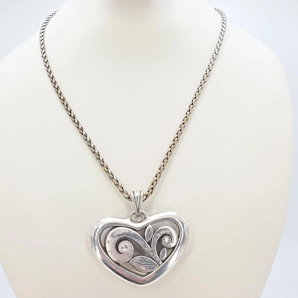 BRIGHTON 'Eve's Delight Heart' Necklace Open Scrollwork Silver Plate 18